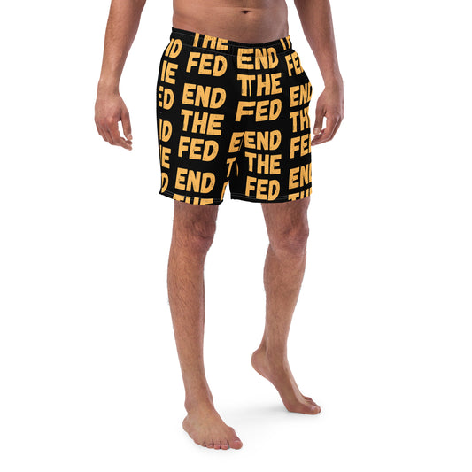 Make a Statement at the Beach with "End the Fed" Men's Swimming Trunks