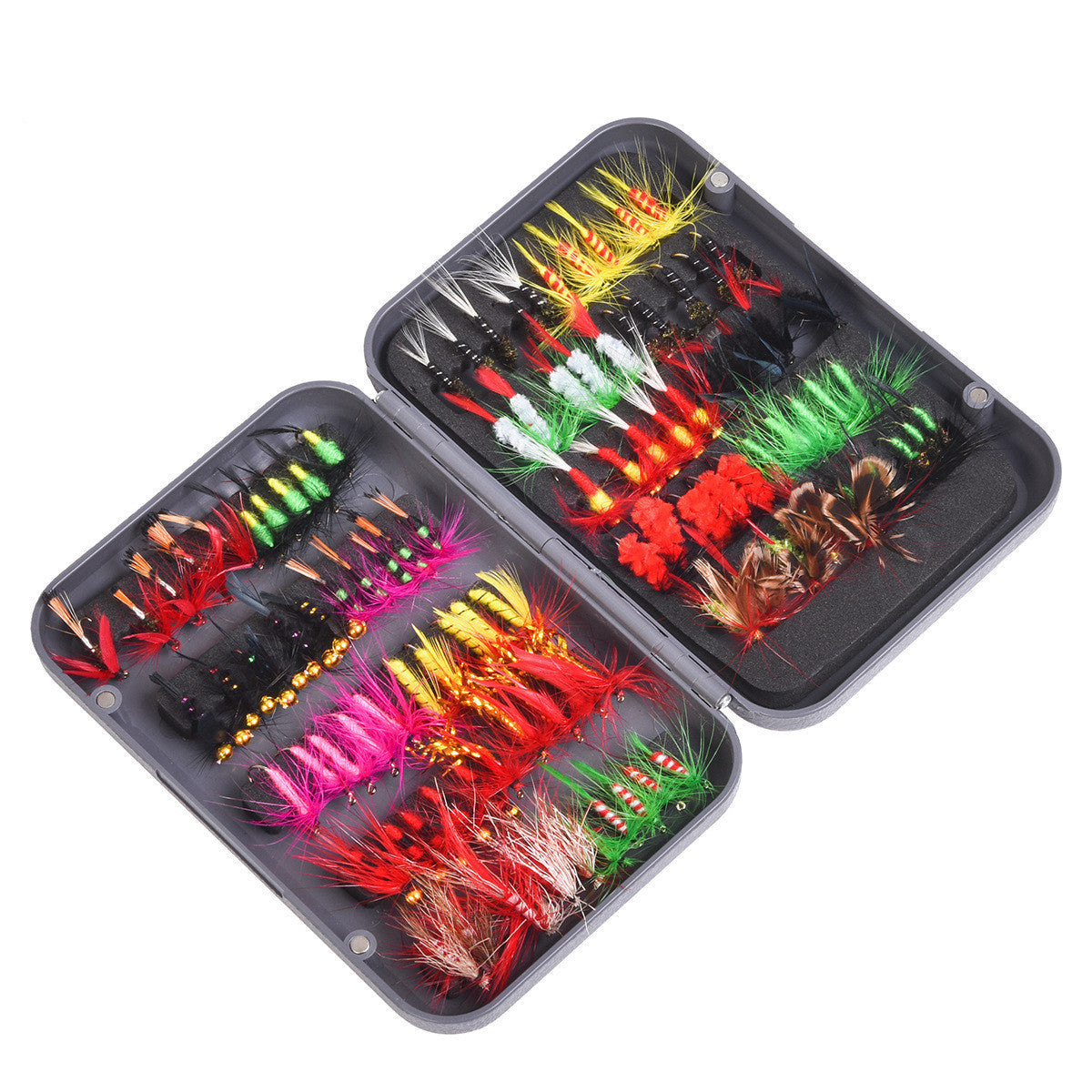 Fishing Flies - 100 Piece Tackle Box with Vivid Appearance and Barbed Hooks