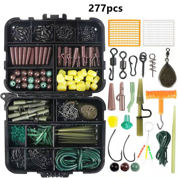 Comprehensive 277 Piece Carp Fishing Accessories Set: Hooks, Swivels, Beans, and More
