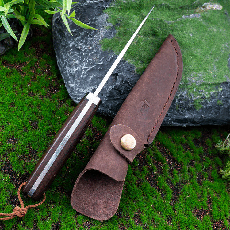 Outdoor Survival Self-defense Portable 5Cr15 Hunting and Fishing Knife with Leather Sheath