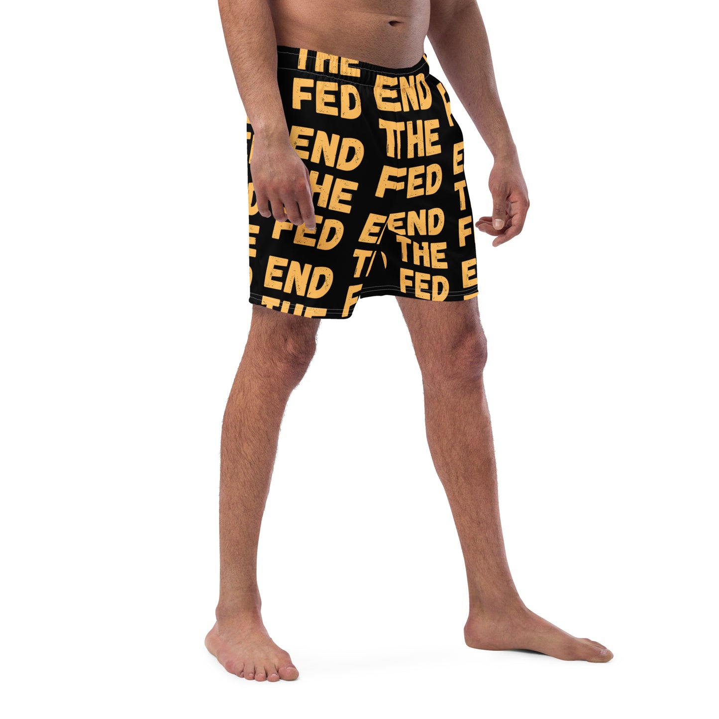 Make a Statement at the Beach with "End the Fed" Men's Swimming Trunks